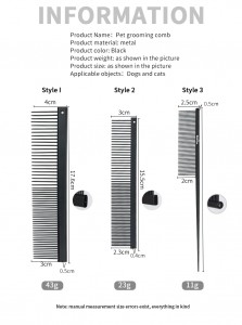 Factory Wholesale Custom Logo Black Metal Cat Hair Comb Stainless Steel Dog Pet Grooming Flea Comb