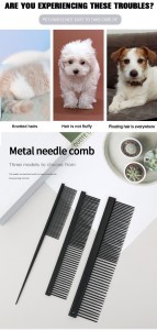 Factory Wholesale Custom Logo Black Metal Cat Hair Comb Stainless Steel Dog Pet Grooming Flea Comb