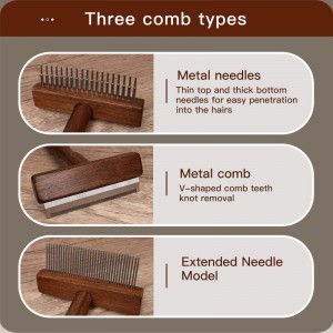 Factory Wholesale Upscale Wood Cat Needle Hair Brush Dog Pet Deshedding Dematting Grooming Brush