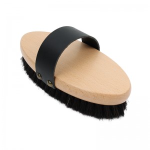 Free Customization Logo Wooden Dry Body Brush Soft Touch Wool Horse Bristle Horse Grooming Brush