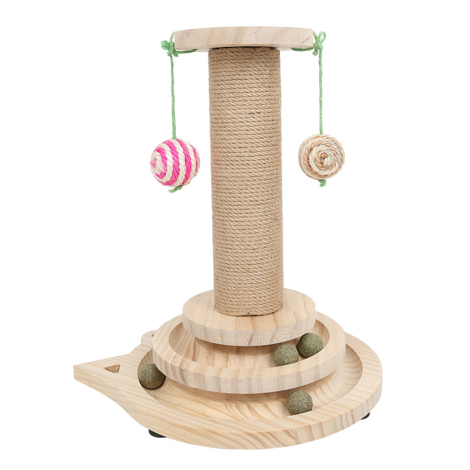 Divertente tiragraffi per gatti in legno con torre per gatti