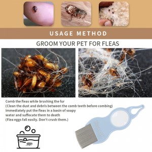 Pang-alis ng Kuto sa Ulo ng Flea Nits Hair Comb na may Magnifier, Fine Metal Teeth Tool para sa Mga Aso Pusa Alagang Hayop Pag-aayos at Pagtanggal ng Tao