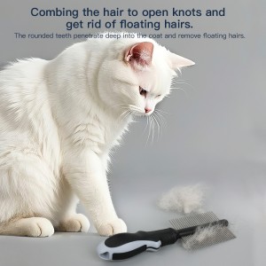 High Quality Pet Lice Comb Stainless Steel Fine Tooth Pet Grooming Comb with Plastic Rubber Handle