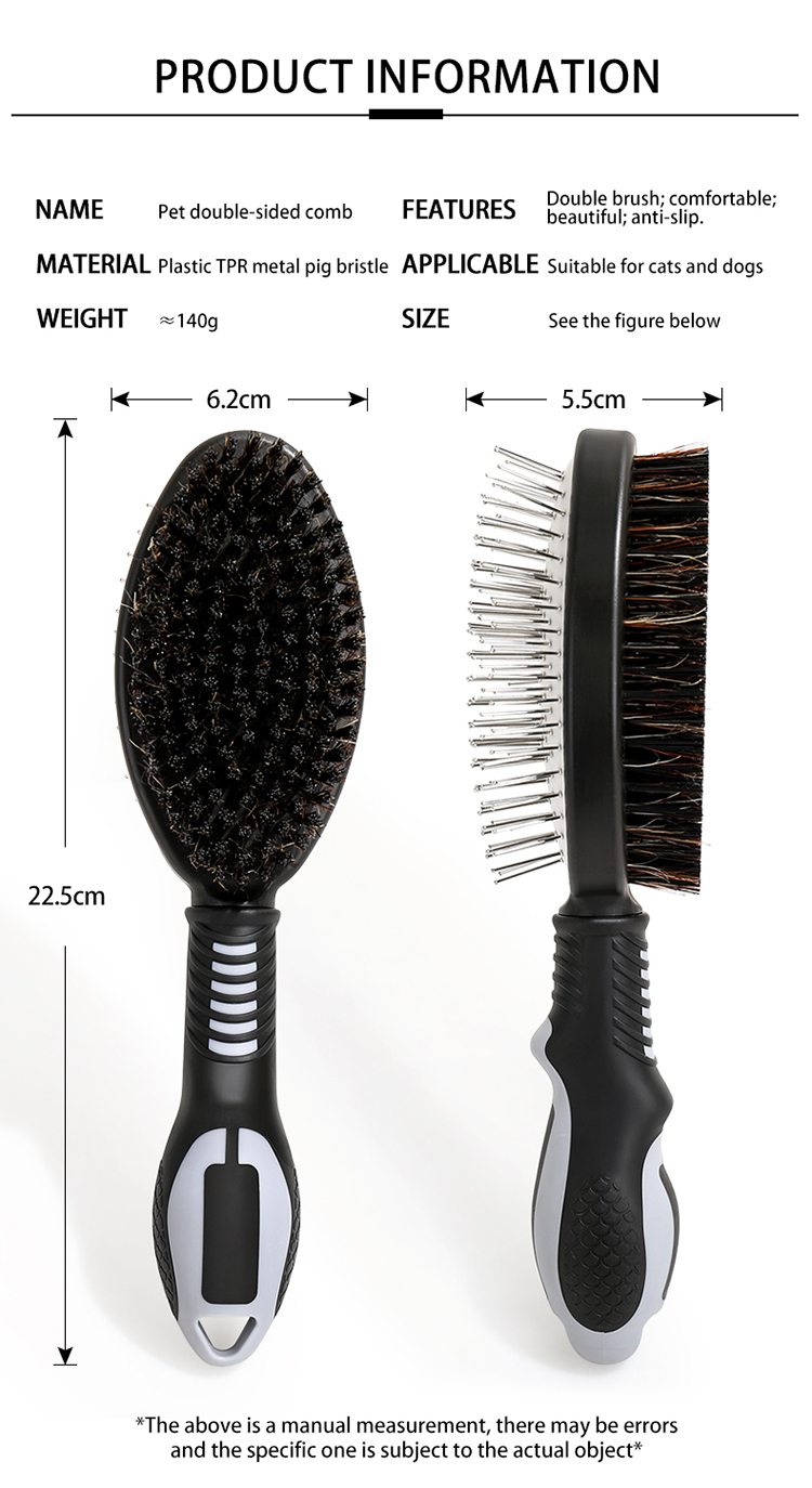 Pet Brush 2-1 Double Sided Brush for Pets Cat or Dog Hair Remover Brush with Pig Bristle (2)