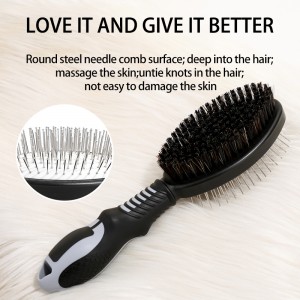 Pet Brush 2-1 Double Sided Brush for Pets Cat or Dog Hair Remover Brush with Pig Bristle