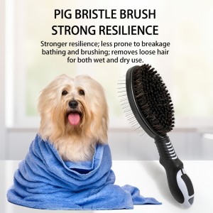 Pet Brush 2-1 Double Sided Brush for Pets Cat or Dog Hair Remover Brush with Pig Bristle
