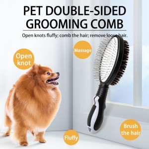 Pet Brush 2-1 Double Sided Brush for Pets Cat or Dog Hair Remover Brush with Pig Bristle