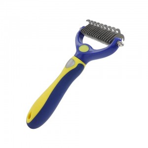 Asul At Dilaw na Double Sided Pet Demattong Grooming Comb