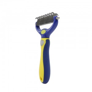 Blue And Yellow Double Sided Pet Demattong Grooming Comb