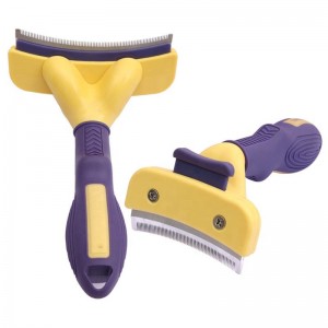 Brosse de toilettage autonettoyante violette pour poils d'animaux