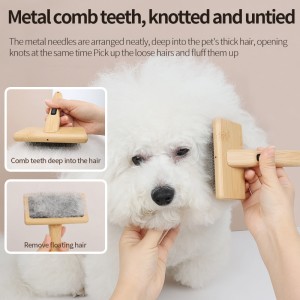 Pet Dog Cat Hair Brush with Bamboo Wooden Handle Pet Cleaning & Grooming Products Brush