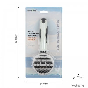 Penguin Handle Self Cleaning Pet Pin Brush