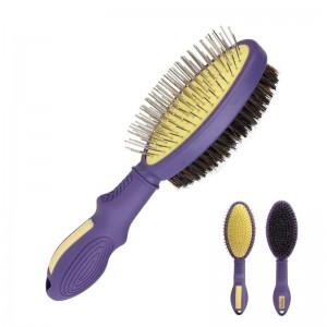 Brosse de toilettage violette à double face pour aiguille pour animaux de compagnie