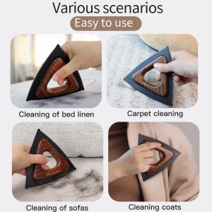 Portable Wooden Triangle Dog Hair Removal Carpet Pet Cat Hair Remover Tool for Car Furniture