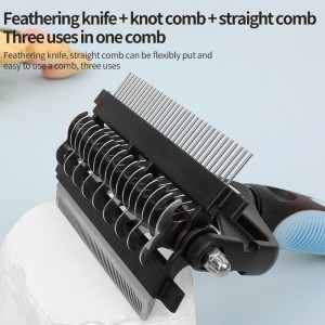 Private Label New Design Professional 2-in-1 Pet Cat Dog Hair Dematting & Deshedding Grooming Undercoat Rake Comb Brush Tool