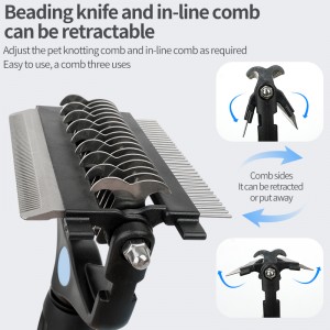 Private Label New Design Professional 2-in-1 Pet Cat Dog Hair Dematting & Deshedding Grooming Undercoat Rake Comb Brush Tool