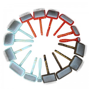 Professional Wooden Dog Slicker Brush Pet Grooming High Quality Ergonomic Handle Long Pin Pet Brush for Dog Cat