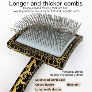 Professional Wooden Dog Slicker Brush Pet Grooming High Quality Ergonomic Handle Long Pin Pet Brush for Dog Cat