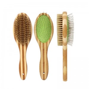 Brosse de massage en bois de bambou double face pour animal de compagnie