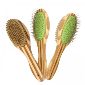 Single Double Sided Bamboo Wooden Pet Bristle Massage Brush