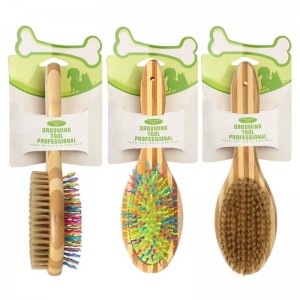 Single Double Sided Bamboo Wooden Pet Bristle Massage Brush