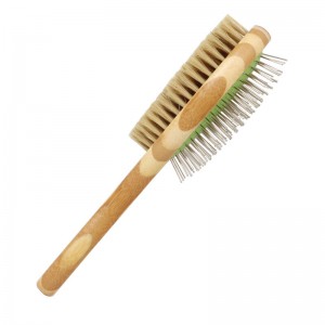 Single Double Sided Bamboo Wooden Pet Bristle Massage Brush