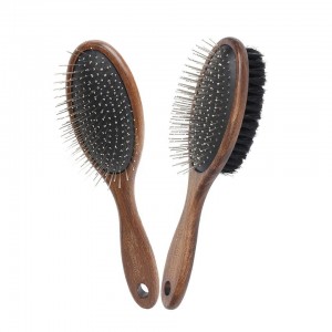 Brosse de massage à poils de chien en bois à double face