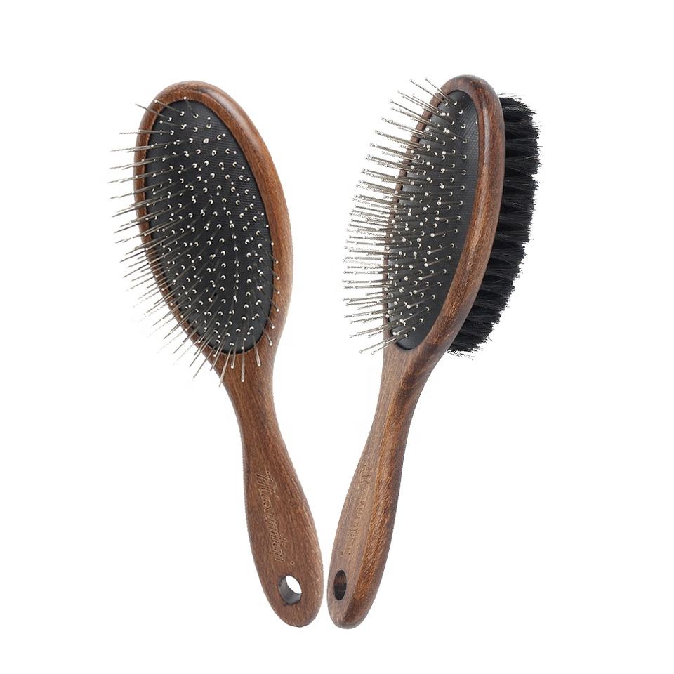 Single Double Sided Wooden Dog Bristle Massage Brush