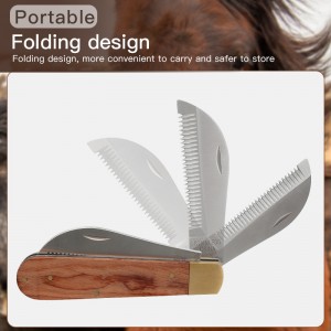 Solid Wooden Handle Mane Folding Thinning Blade Horse Grooming Horse Manes and tails Comb Knife Horse Hair Scissors