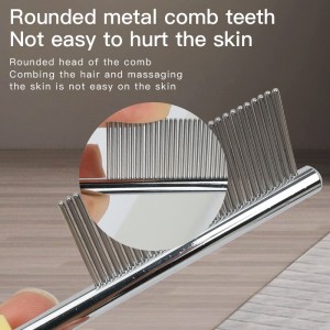 Stainless Steel Dog Face Comb with Wooden Handle for Pet Hair Remover & Knot Opening Massage Cat Comb for Grooming