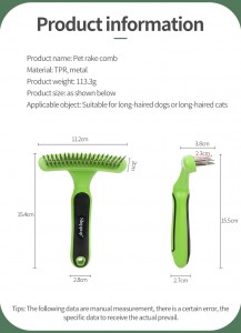 Stainless Steel Undercoat Rake Pet Grooming Comb for Long Hair Dogs and Cats