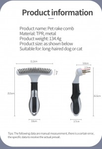 Thick Stainless Steel Teeth Double Lines Dogs Brush Pets Grooming Shedding Rake Comb With Soft Handle