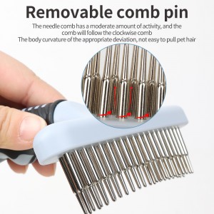 Thick Stainless Steel Teeth Double Lines Dogs Brush Pets Grooming Shedding Rake Comb With Soft Handle