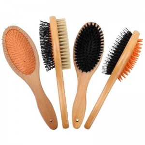 Brosse de toilettage pour animaux de compagnie de chien de brosse de massage de chat de double face en bois de logo fait sur commande