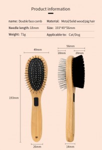 Wooden Double-sided Bristle Round Pin Soften Coat Shedding Clean Hair Remove Pet Brush Grooming Brush