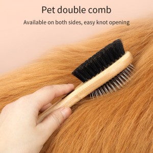 Wooden Double-sided Bristle Round Pin Soften Coat Shedding Clean Hair Remove Pet Brush Grooming Brush