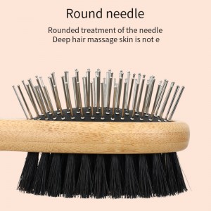 Wooden Double-sided Bristle Round Pin Soften Coat Shedding Clean Hair Remove Pet Brush Grooming Brush