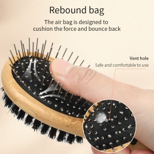 Wooden Double-sided Bristle Round Pin Soften Coat Shedding Clean Hair Remove Pet Brush Grooming Brush