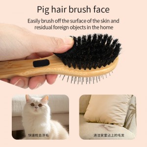 Wooden Double-sided Bristle Round Pin Soften Coat Shedding Clean Hair Remove Pet Brush Grooming Brush