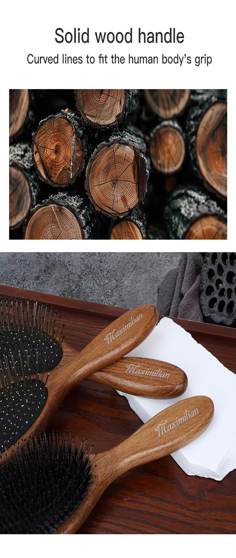 Custom logo Wooden Hair Brush With Wide Tooth