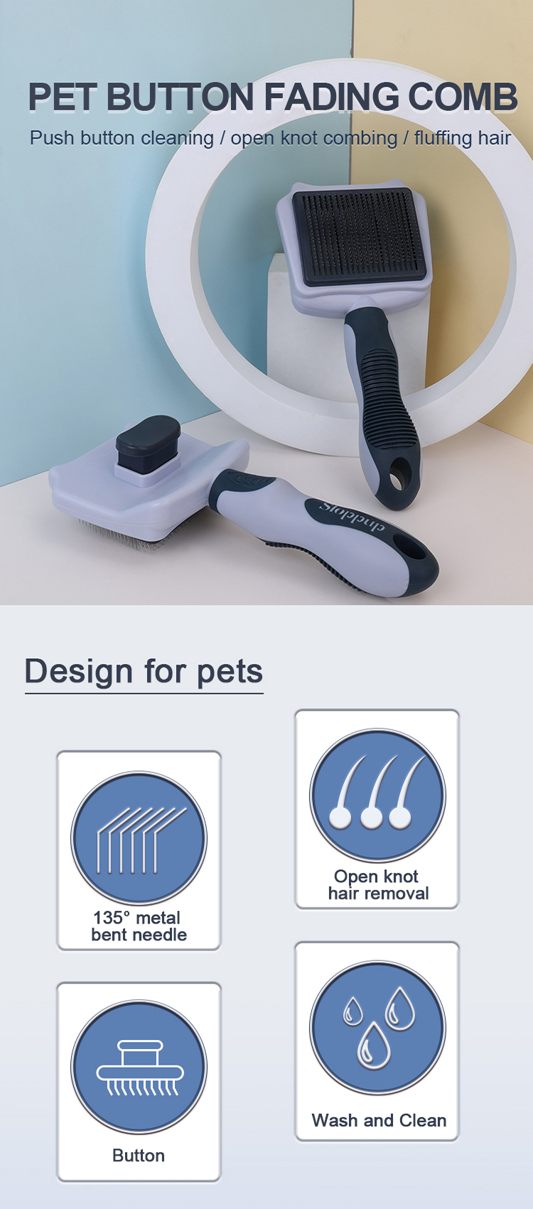 Factory Wholesale Custom Logo Self Cleaning Cat Pin Hair Brush Dog Pet Grooming Slicker Brush