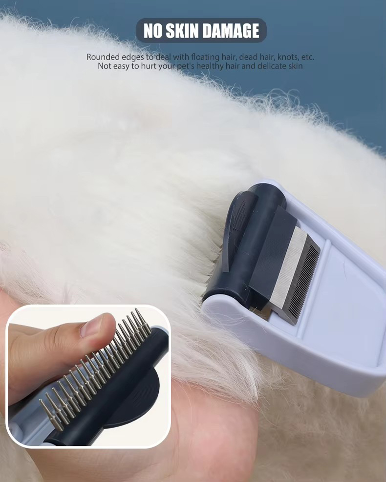 Factory Wholesale Custom Logo Two Rows Teeth Cat Hair Cleaning Dog Rake Comb Pet Grooming Products