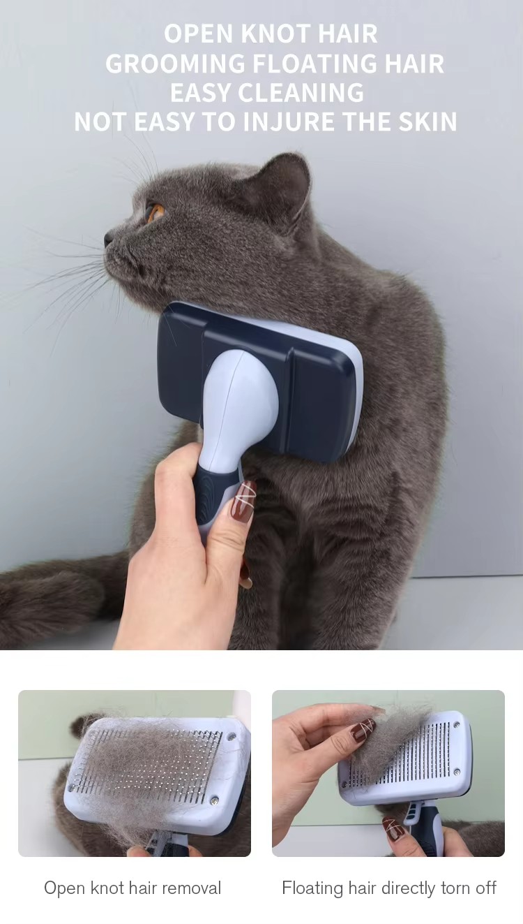 Factory Wholesale Custom Logo Self Cleaning Cat Hair Removal Pin Brush Dog Pet Grooming Slicker Brush