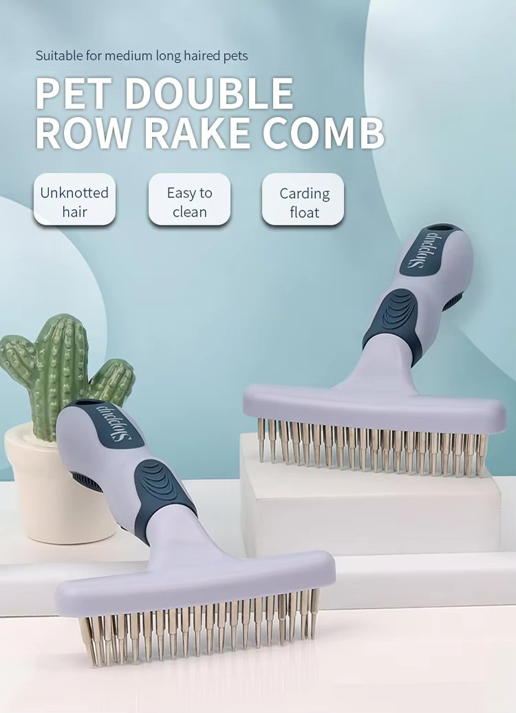 Factory Wholesale Custom Logo Two Rows Teeth Cat Hair Cleaning Dog Rake Comb Pet Grooming Products