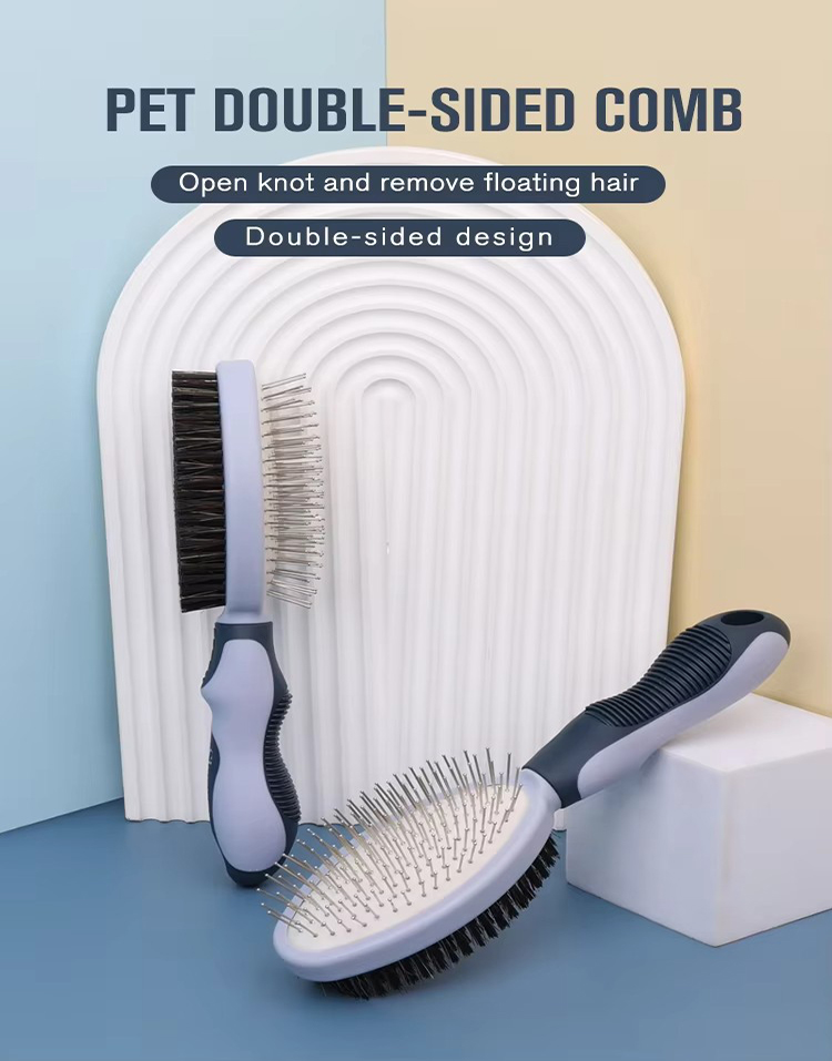 Factory Wholesale Custom Logo Double Sided Cat Hair Remover Massage Brush Dog Pet Grooming Brush