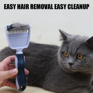 Factory Wholesale Custom Logo Two Rows Teeth Cat Hair Cleaning Dog Rake Comb Pet Grooming Products