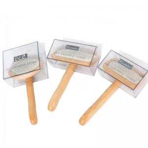 Factory Wholesale Pvc Box Packaging Wood Pet Pin Brush Cat Dog Grooming Slicker Brush With Sticky Beads