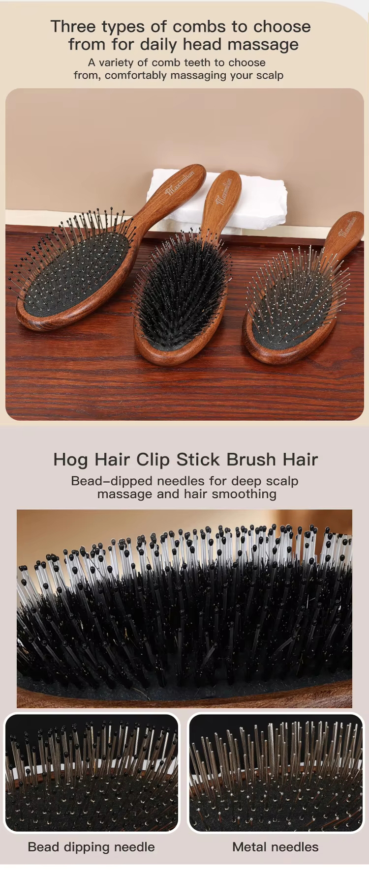 Custom logo Wooden Hair Brush With Wide Tooth